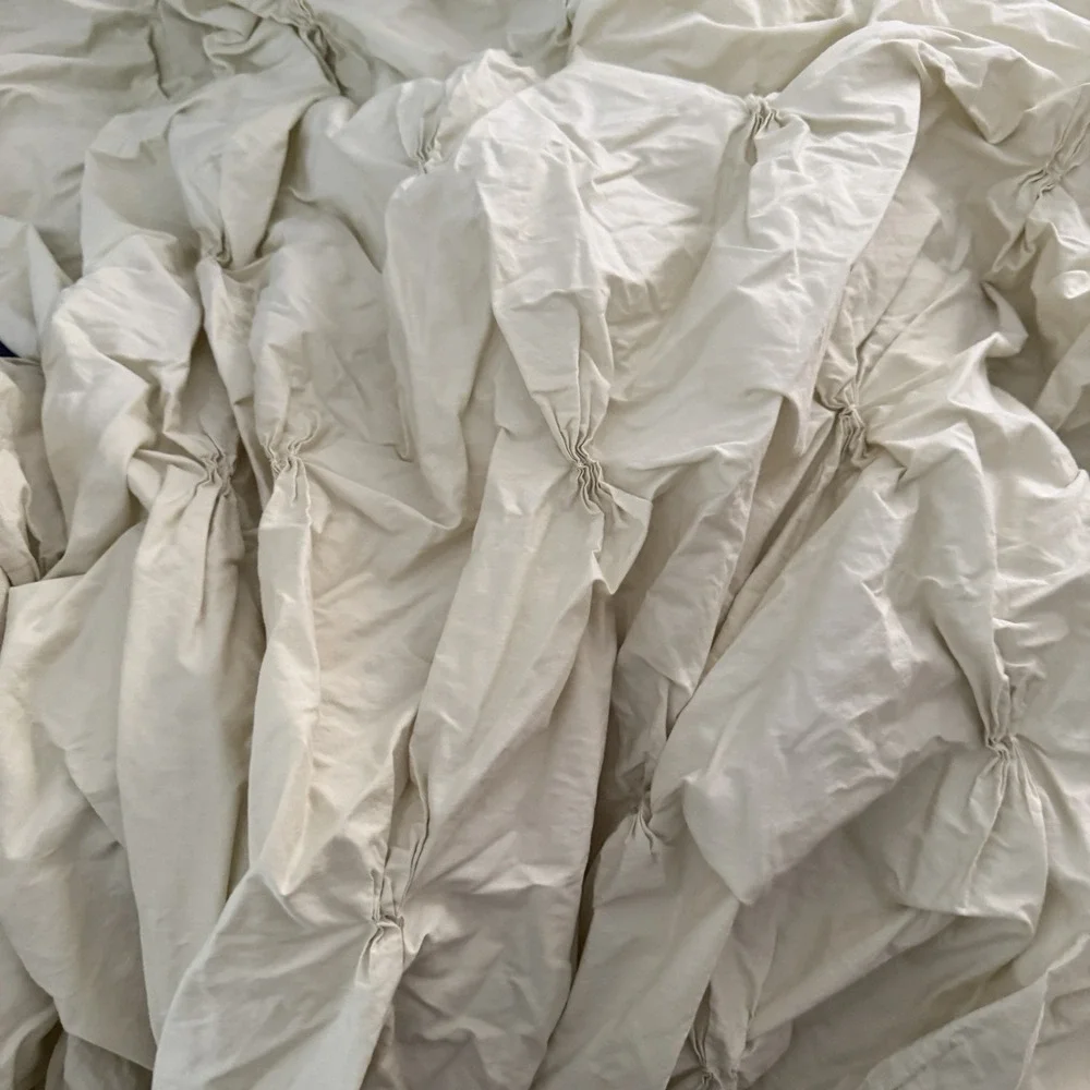 West Elm King Pintuck Duvet Cover Set Standard Shams 3 PCS Celery Organic Cotton